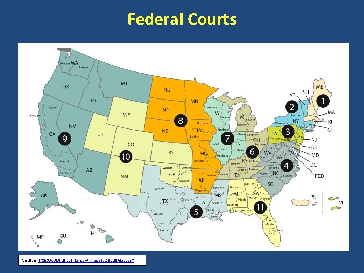 Federal Courts Source: http: //www. uscourts. gov/images/Circuit. Map. pdf 