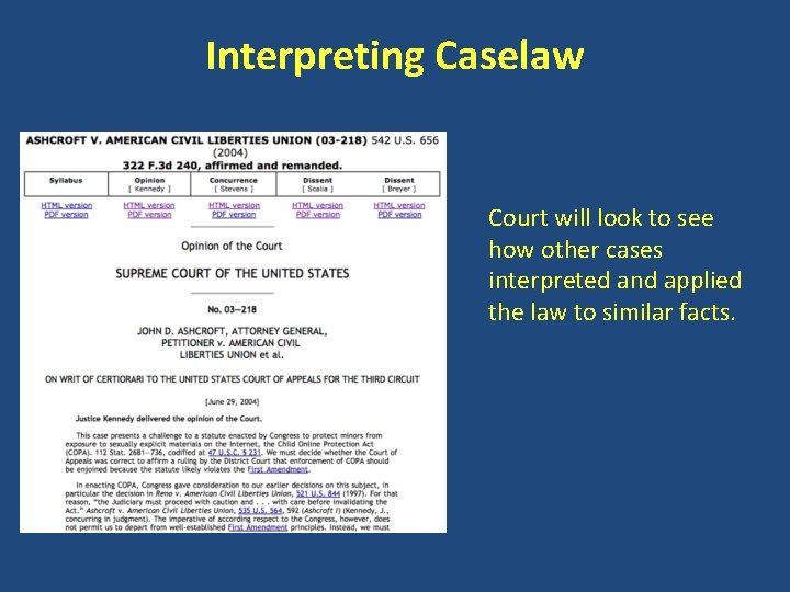 Interpreting Caselaw Court will look to see how other cases interpreted and applied the