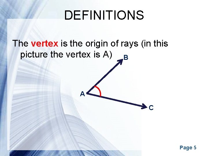 DEFINITIONS The vertex is the origin of rays (in this picture the vertex is