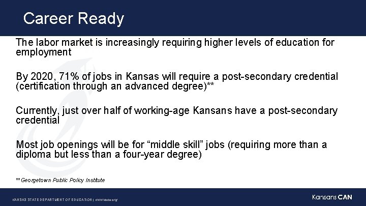 Career Ready The labor market is increasingly requiring higher levels of education for employment