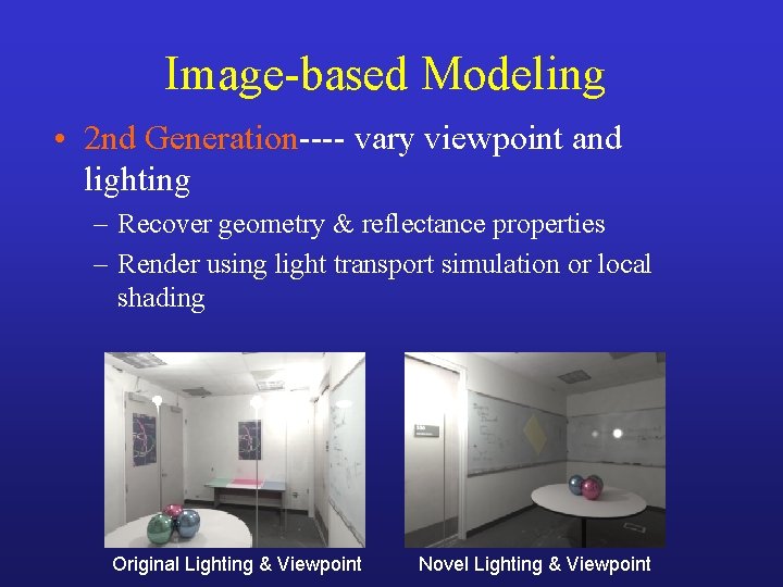 Image-based Modeling • 2 nd Generation---- vary viewpoint and lighting – Recover geometry &