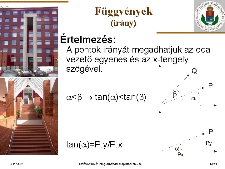 Függvények (irány) Értelmezés: A pontok irányát megadhatjuk az oda vezető egyenes és az x-tengely