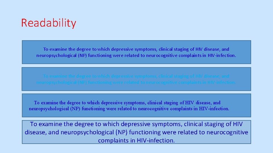 Readability To examine the degree to which depressive symptoms, clinical staging of HIV disease,