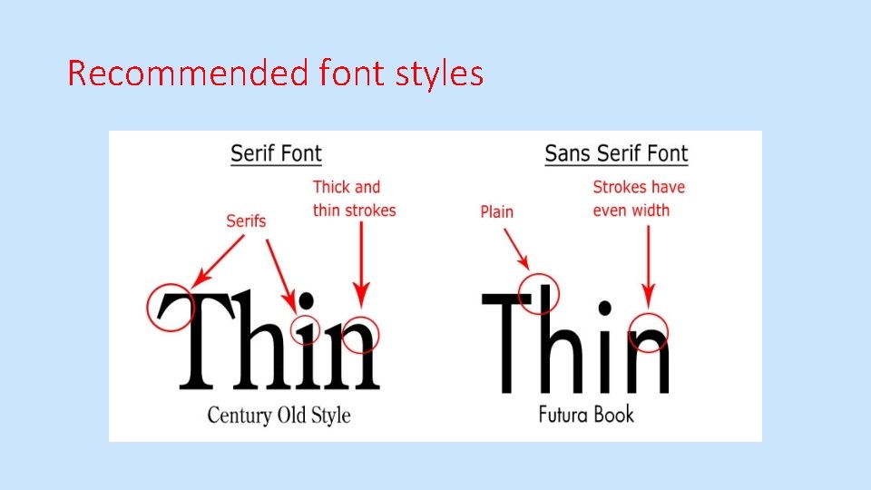 Recommended font styles 