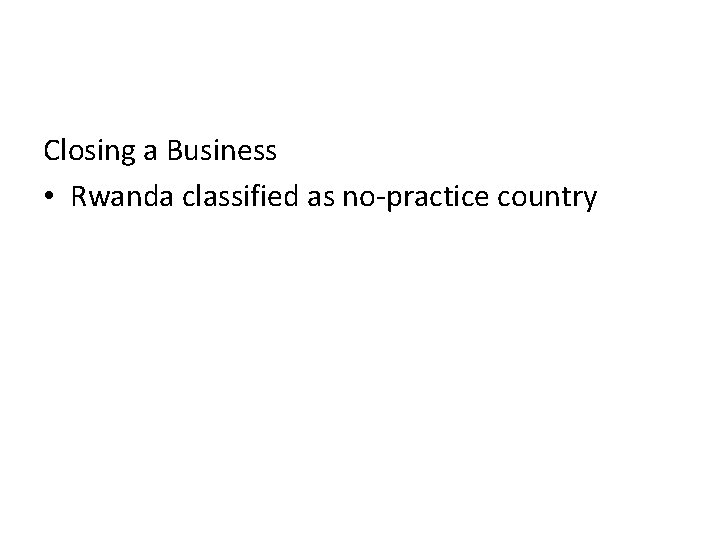 Closing a Business • Rwanda classified as no-practice country 