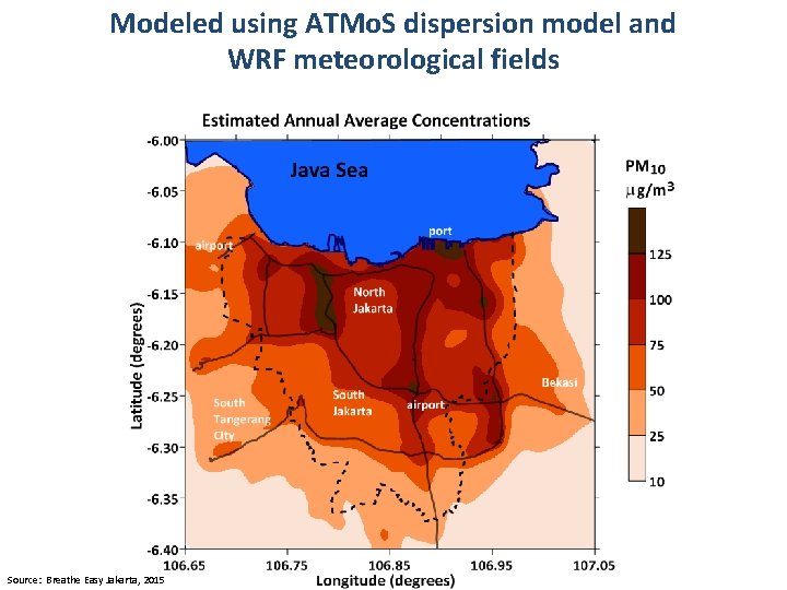 Modeled using ATMo. S dispersion model and WRF meteorological fields Source: Breathe Easy Jakarta,