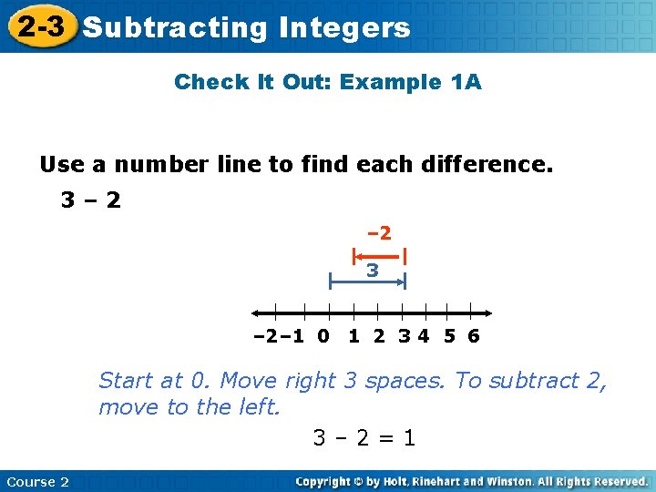 2 -3 Subtracting Insert Lesson Title Here Integers Check It Out: Example 1 A