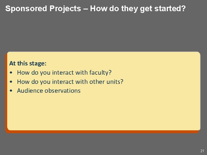 Sponsored Projects – How do they get started? At this stage: • How do