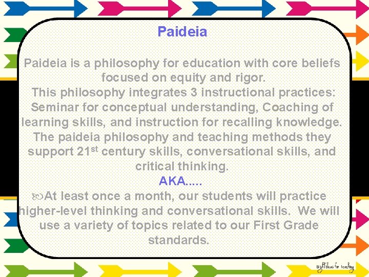 Paideia is a philosophy for education with core beliefs focused on equity and rigor.