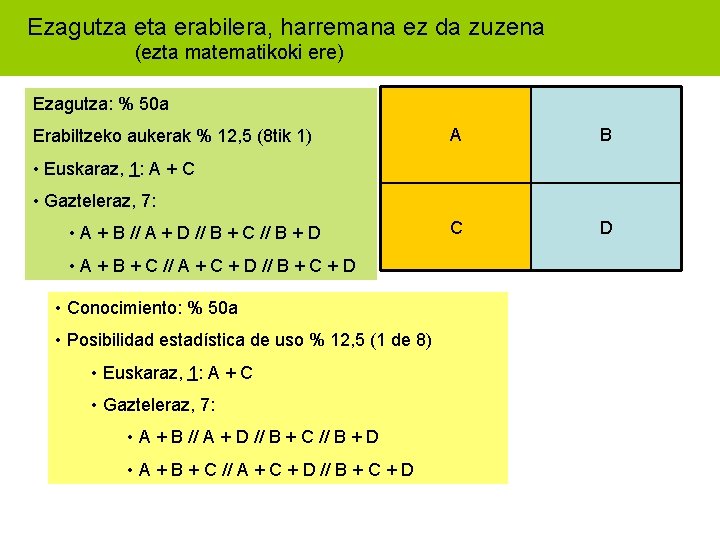 Ezagutza eta erabilera, harremana ez da zuzena (ezta matematikoki ere) Ezagutza: % 50 a