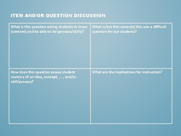 ITEM AND/OR QUESTION DISCUSSION What is this question asking students to know (content) and