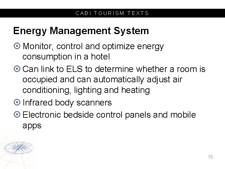CABI TOURISM TEXTS Energy Management System Monitor, control and optimize energy consumption in a