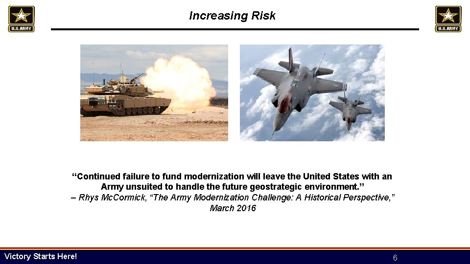 Increasing Risk “Continued failure to fund modernization will leave the United States with an