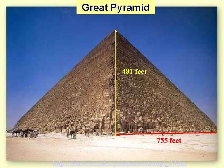 Great Pyramid 481 feet 755 feet http: //www. world-mysteries. com/mpl_2. htm 