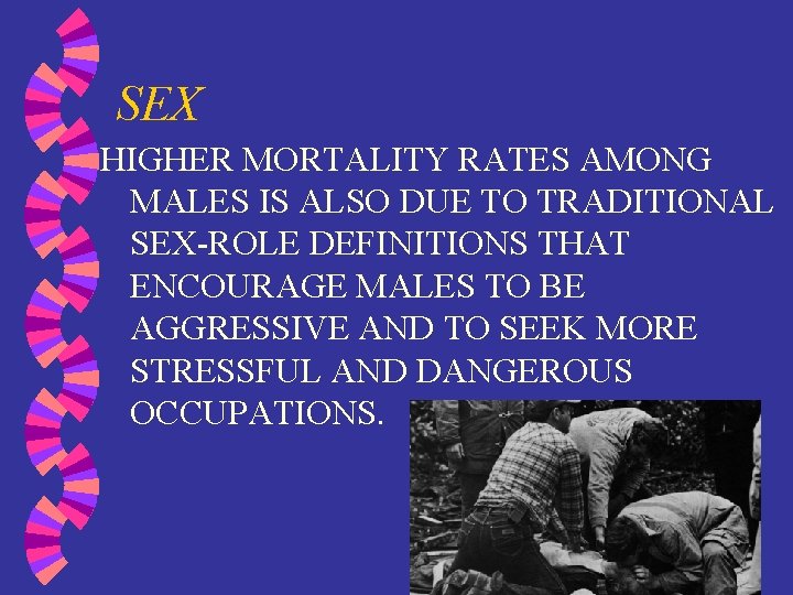 SEX HIGHER MORTALITY RATES AMONG MALES IS ALSO DUE TO TRADITIONAL SEX-ROLE DEFINITIONS THAT