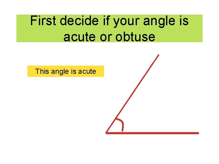 First decide if your angle is acute or obtuse This angle is acute 