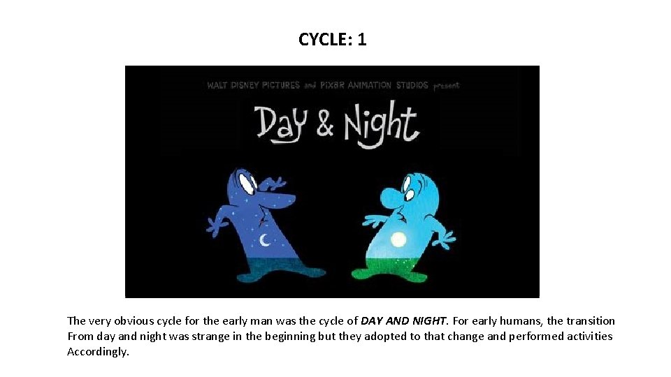 CYCLE: 1 The very obvious cycle for the early man was the cycle of