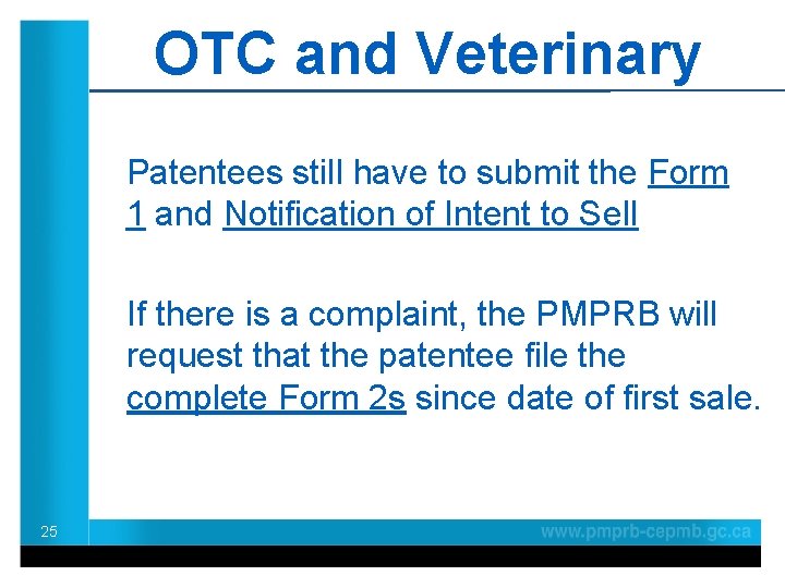 OTC and Veterinary Patentees still have to submit the Form 1 and Notification of