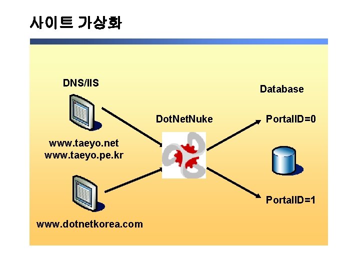 사이트 가상화 DNS/IIS Database Dot. Net. Nuke Portal. ID=0 www. taeyo. net www. taeyo.