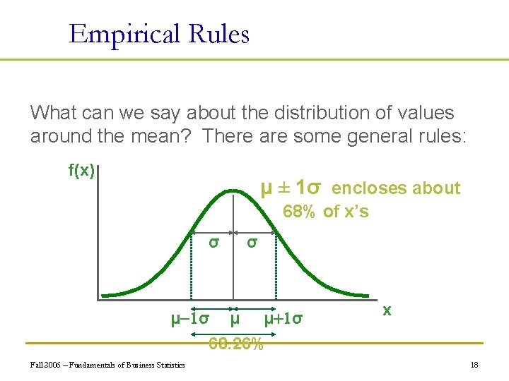 Empirical Rules What can we say about the distribution of values around the mean?