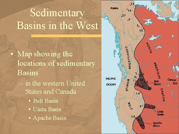 Sedimentary Basins in the West • Map showing the locations of sedimentary Basins –