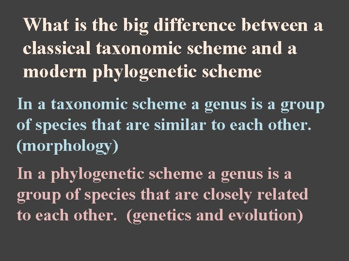 What is the big difference between a classical taxonomic scheme and a modern phylogenetic