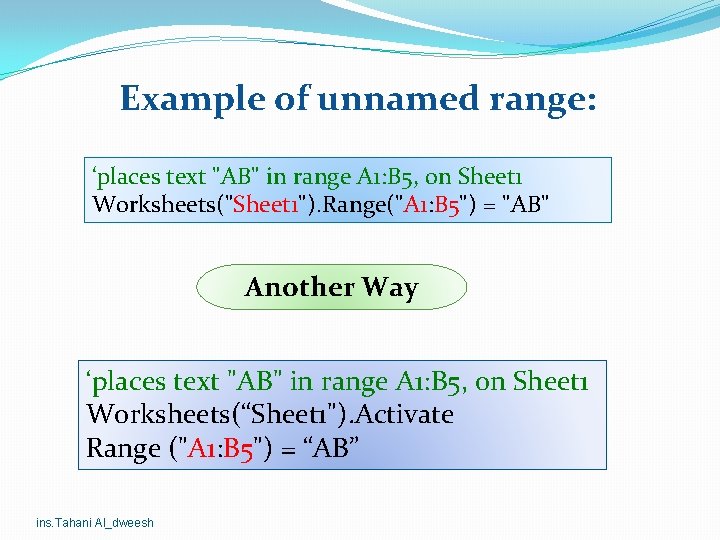 Example of unnamed range: ‘places text "AB" in range A 1: B 5, on Example of unnamed range: ‘places text "AB" in range A 1: B 5, on