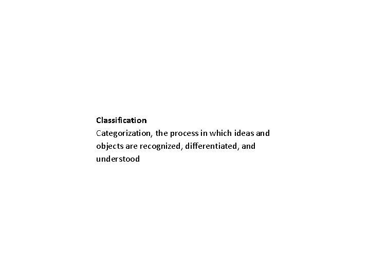 Classification Categorization, the process in which ideas and objects are recognized, differentiated, and understood