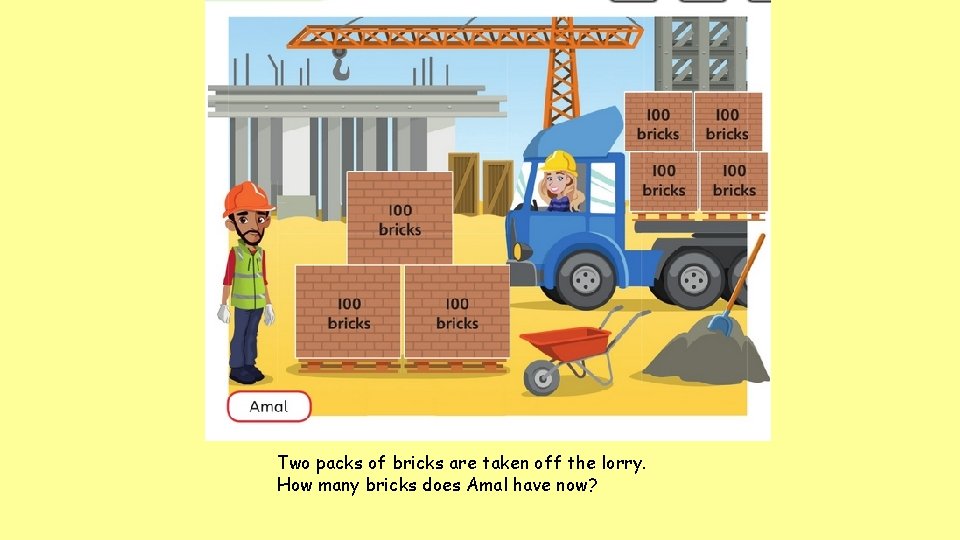 Two packs of bricks are taken off the lorry. How many bricks does Amal