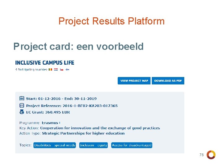 Project Results Platform Project card: een voorbeeld 76 