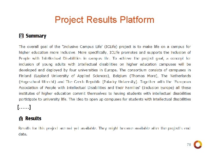 Project Results Platform [……] 78 