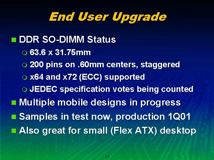 End User Upgrade n DDR SO-DIMM Status m 63. 6 x 31. 75 mm