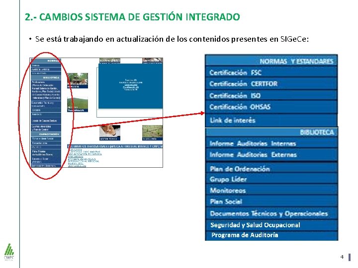 2. - CAMBIOS SISTEMA DE GESTIÓN INTEGRADO • Se está trabajando en actualización de