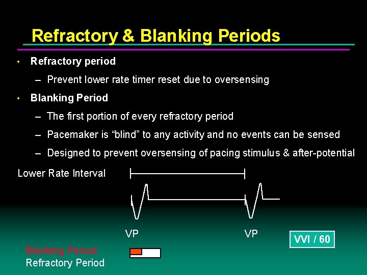 Refractory & Blanking Periods • Refractory period – Prevent lower rate timer reset due