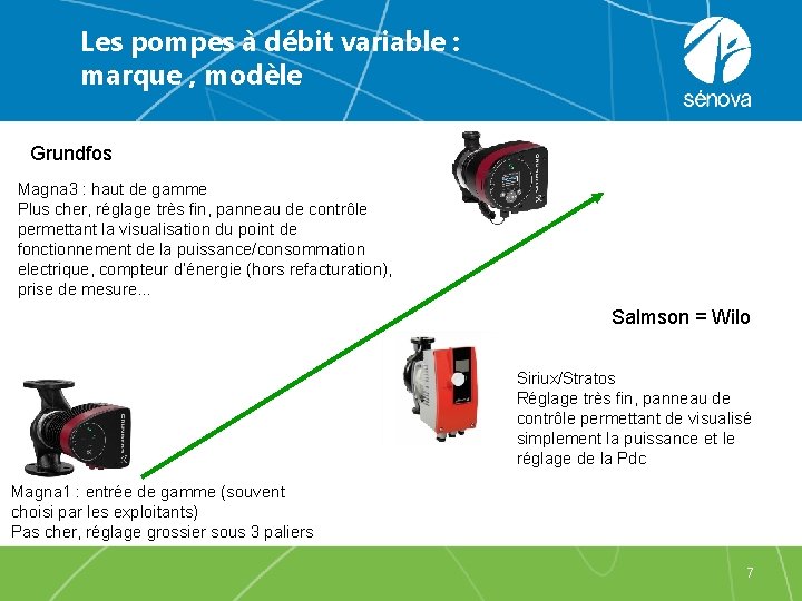 Les pompes à débit variable : marque , modèle Grundfos Magna 3 : haut