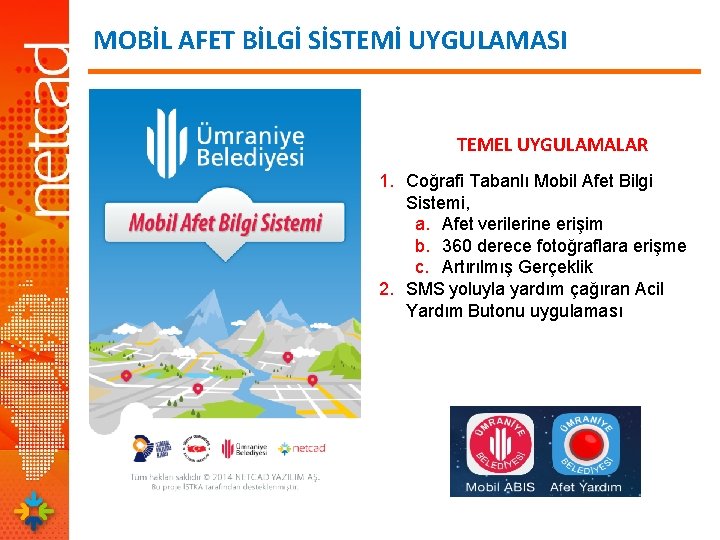 MOBİL AFET BİLGİ SİSTEMİ UYGULAMASI TEMEL UYGULAMALAR 1. Coğrafi Tabanlı Mobil Afet Bilgi Sistemi,