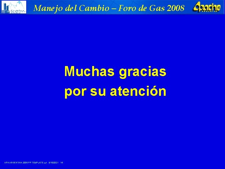 Manejo del Cambio – Foro de Gas 2008 Muchas gracias por su atención APA