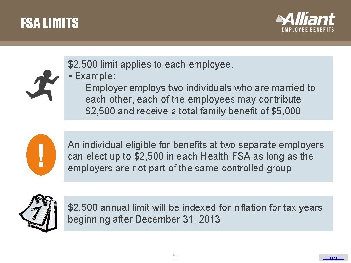 FSA LIMITS $2, 500 limit applies to each employee. § Example: Employer employs two