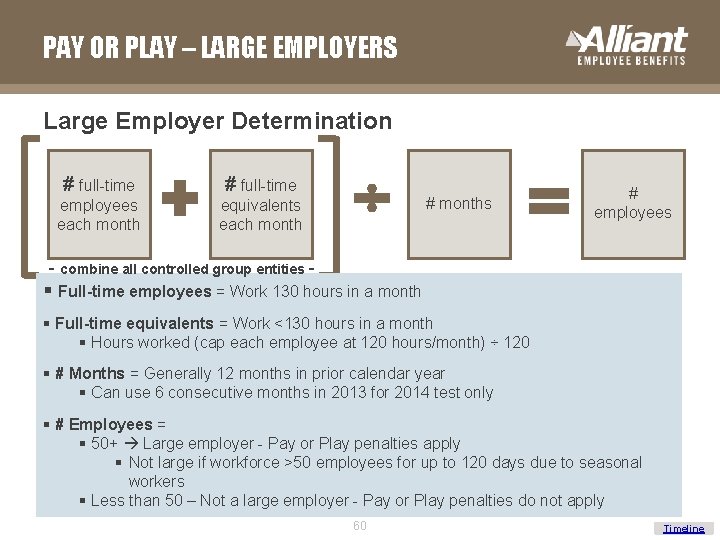 PAY OR PLAY – LARGE EMPLOYERS Large Employer Determination # full-time employees each month