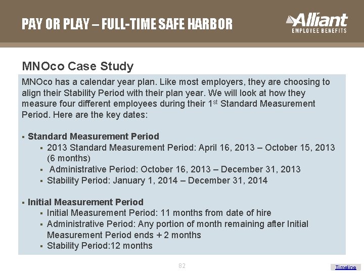 PAY OR PLAY – FULL-TIME SAFE HARBOR MNOco Case Study MNOco has a calendar