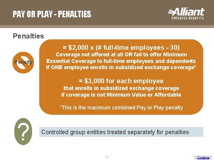 PAY OR PLAY - PENALTIES Penalties = $2, 000 x (# full-time employees -