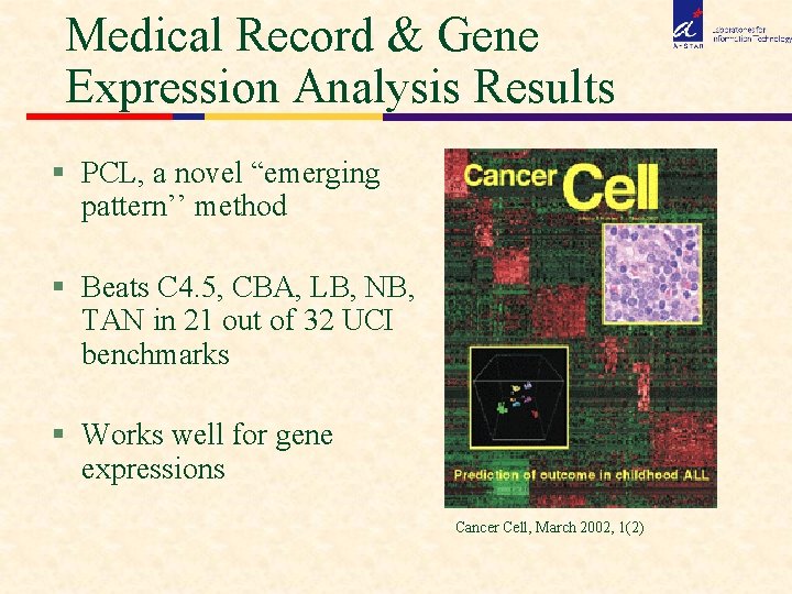 Medical Record & Gene Expression Analysis Results § PCL, a novel “emerging pattern’’ method