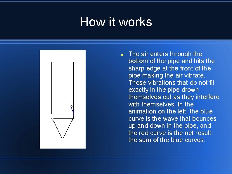 How it works The air enters through the bottom of the pipe and hits