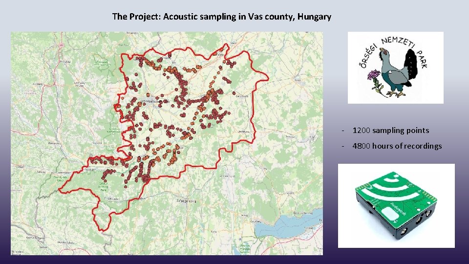 The Project: Acoustic sampling in Vas county, Hungary - 1200 sampling points - 4800