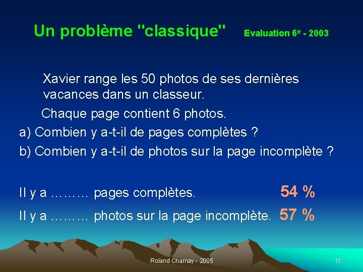 Un problème "classique" Evaluation 6 e - 2003 Xavier range les 50 photos de