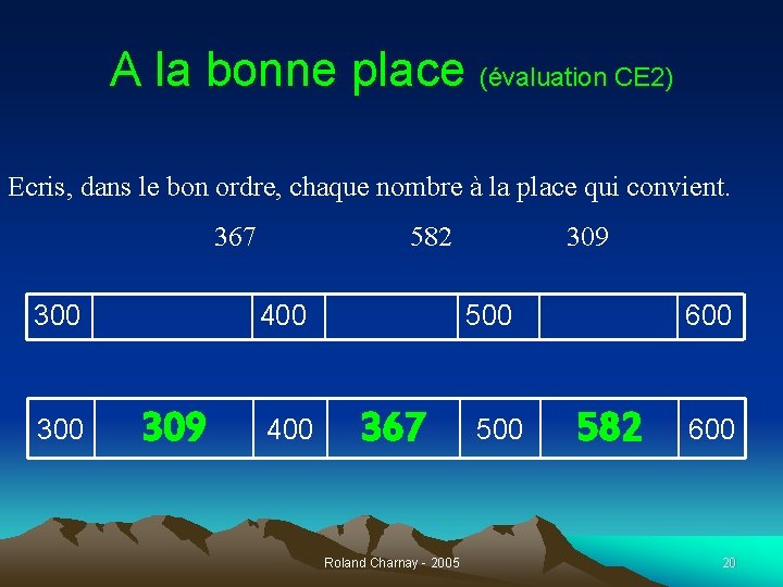 A la bonne place (évaluation CE 2) Ecris, dans le bon ordre, chaque nombre