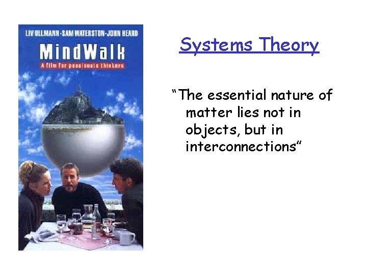 Systems Theory “The essential nature of matter lies not in objects, but in interconnections”