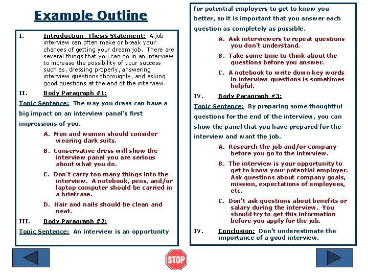 Example Outline for potential employers to get to know you better, so it is