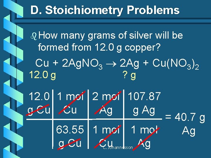 D. Stoichiometry Problems b How many grams of silver will be formed from 12.