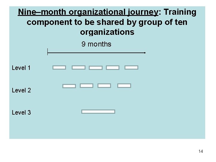 Nine–month organizational journey: Training component to be shared by group of ten organizations 9